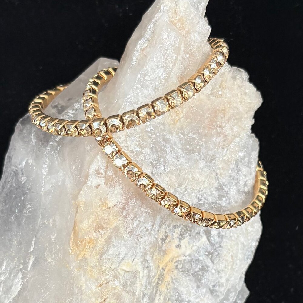 Two Gold Rhinestone Stretch Bracelets Vintage